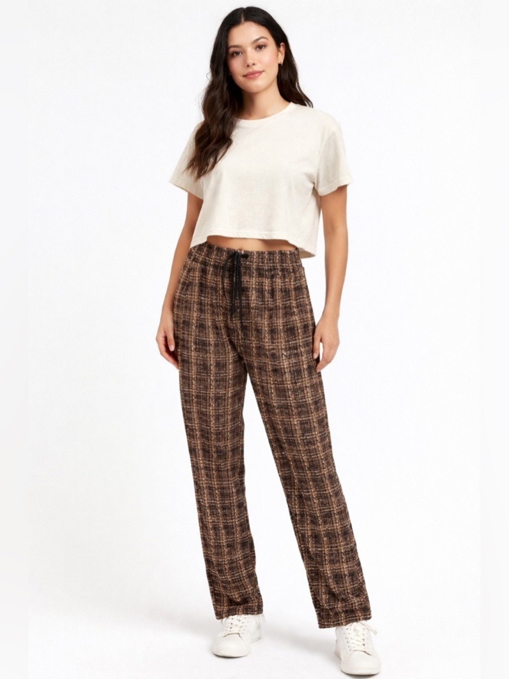 Messini brown tan black lounge pants drawstring waist Woman’s Large